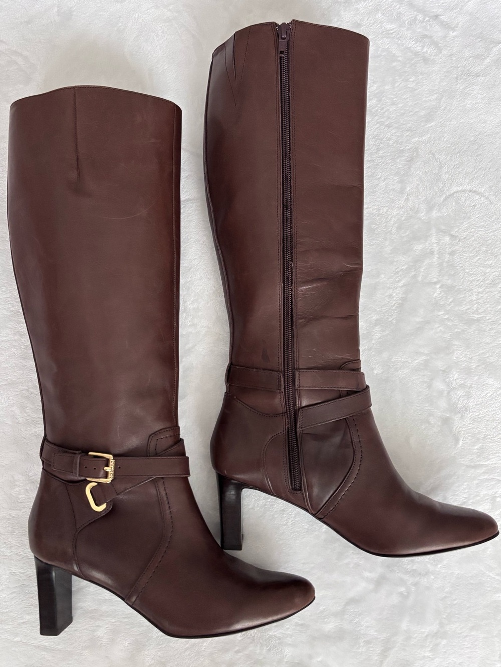 LAUREN RALPH LAUREN Nally Tall Dark Brown Leather Heel Boots--EUC--6.5B